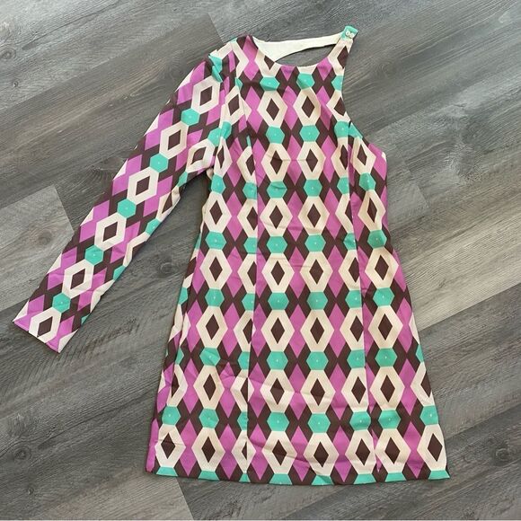 ZARA Shift Dress NEW One Sleeve Small Purple Teal Party - Picture 2 of 12